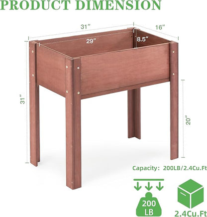 Raised Garden Bed with Legs (31x16x31''), Solid Wood Elevated Planter Box for Outdoor