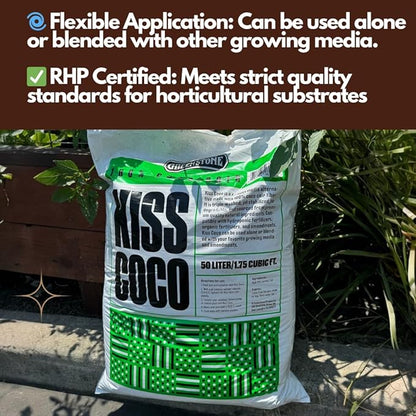 Greenstone Kiss Coco Coir Soil 100% - Low EC, RHP Certified Premium Soilless Media Alternative (50 Liters / 1.77 Cu Ft)