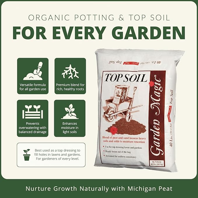 Michigan Peat 40 Pound Bag Garden Magic Organic Planting Potting Top Soil Blend Mix for Indoor and Outdoor Gardening and Landscapes, White
