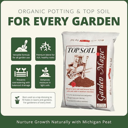 Michigan Peat 40 Pound Bag Garden Magic Organic Planting Potting Top Soil Blend Mix for Indoor and Outdoor Gardening and Landscapes, White