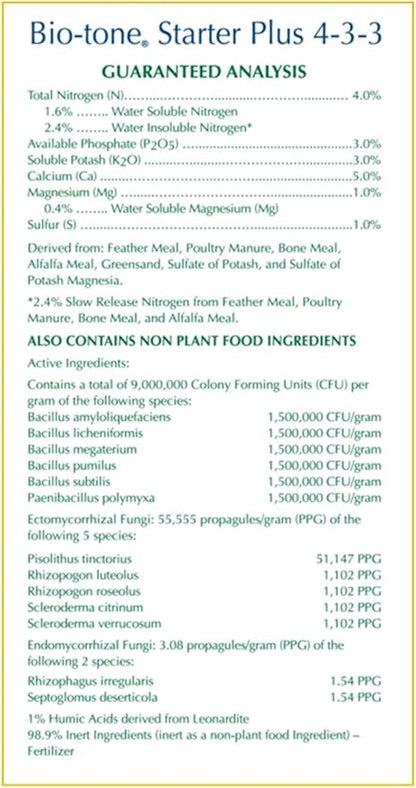 Espoma Organic Bio-Tone Starter Plus 4-3-3 Natural & Organic Food with Both Endo & Ecto Mycorrhizae; 8 lb. Bag; The Ultimate Starter Plant Food