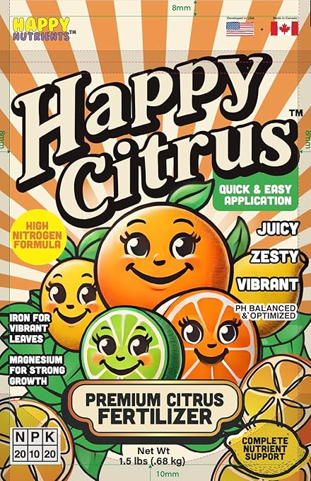 Citrus Fertilizer by Happy Nutrients - High Nitrogen Citrus Tree & Plant Fertilizer with Iron - Nutrient Support for Juicy, Flavorful Citrus - 1.5 lbs for Indoor/Outdoor Citrus Trees & Fruit Plants