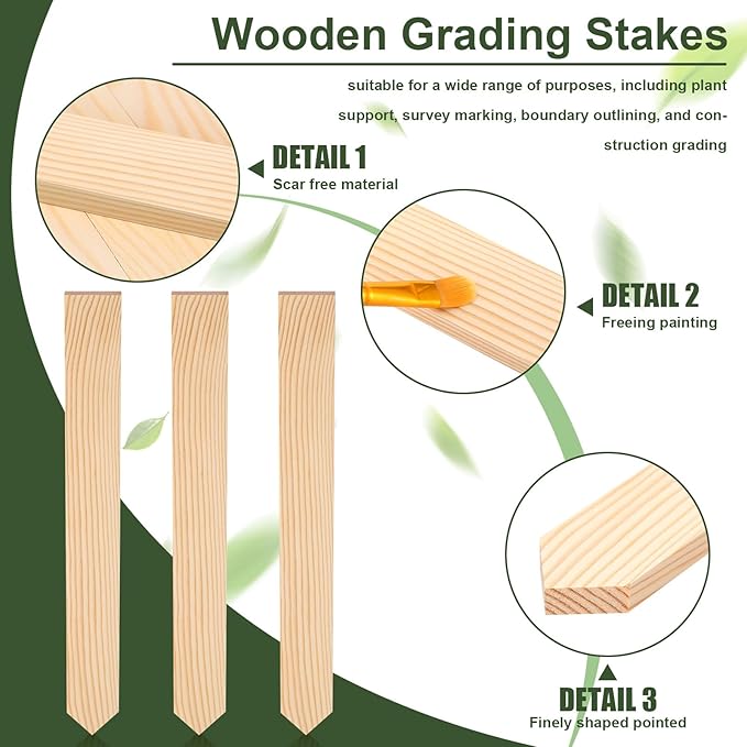 30 PCS Wooden Stakes 12 Inch Wood Survey Grading Stakes with Sharp Point Wooden Garden Stake Sign Posts Plant Support Stake for Silt Fence Baselines Backyard Boundaries Yard Farm