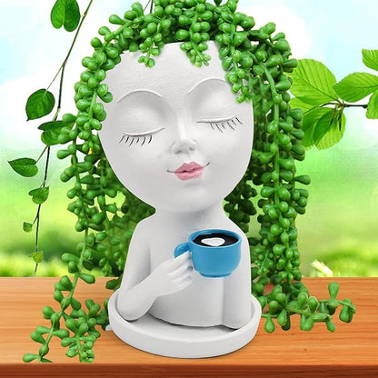 Face Flower Pot Head Planter for Indoor Outdoor, Unique Succulent Planter with Drainage Hole, Cute Lady Face Plant Pots Coffee Table Decor Gift IdeaI for Mother and Appreciation Christma