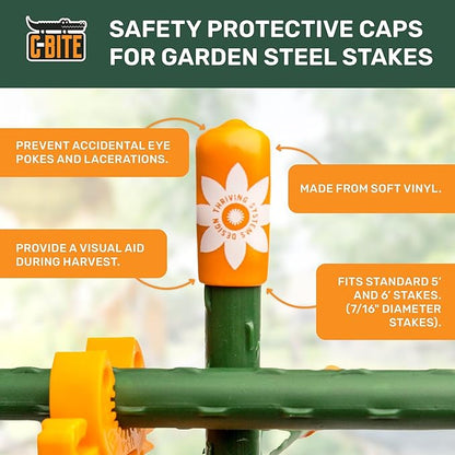 Garden Stake Safety Caps | Vinyl Covers for Sharp Stake Tips | Fits 7/16” Plant Support Stakes | Durable Gardening Caps for Plant Protection (12 Pack - Sweet Tangerine Orange)