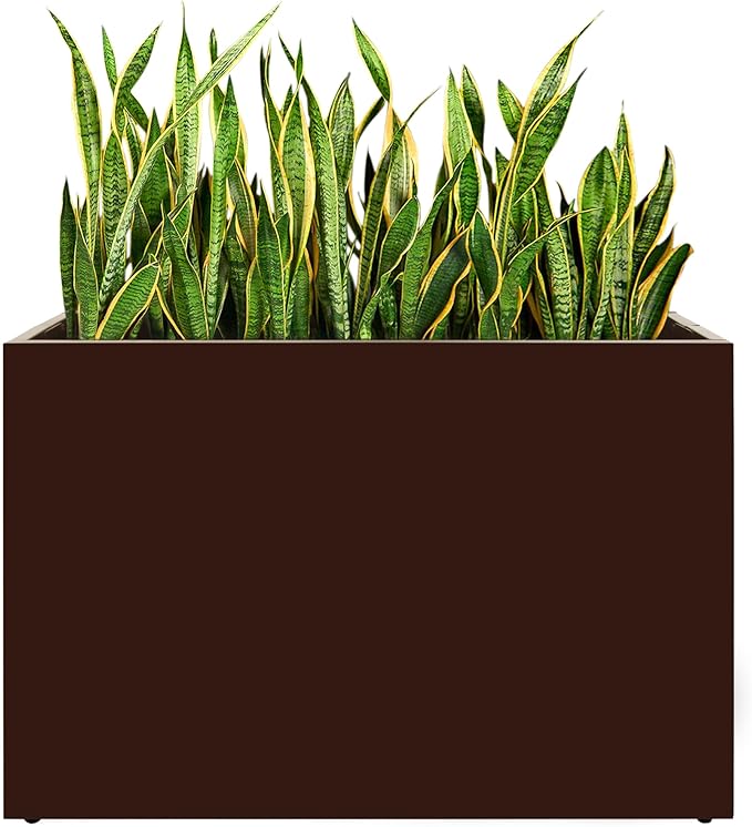 Metal Planter Box, No Installation Galvanized Steel Folding Rectangular Planter with Drainage Holes, 35.5"x 10"x 28" Brown Outdoor Planter for Porch/Patio/Garden