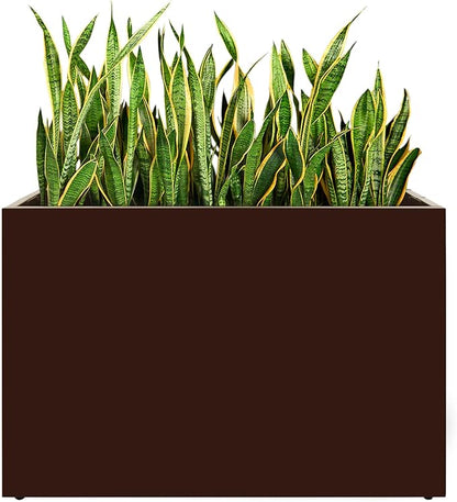 Metal Planter Box, No Installation Galvanized Steel Folding Rectangular Planter with Drainage Holes, 35.5"x 10"x 28" Brown Outdoor Planter for Porch/Patio/Garden