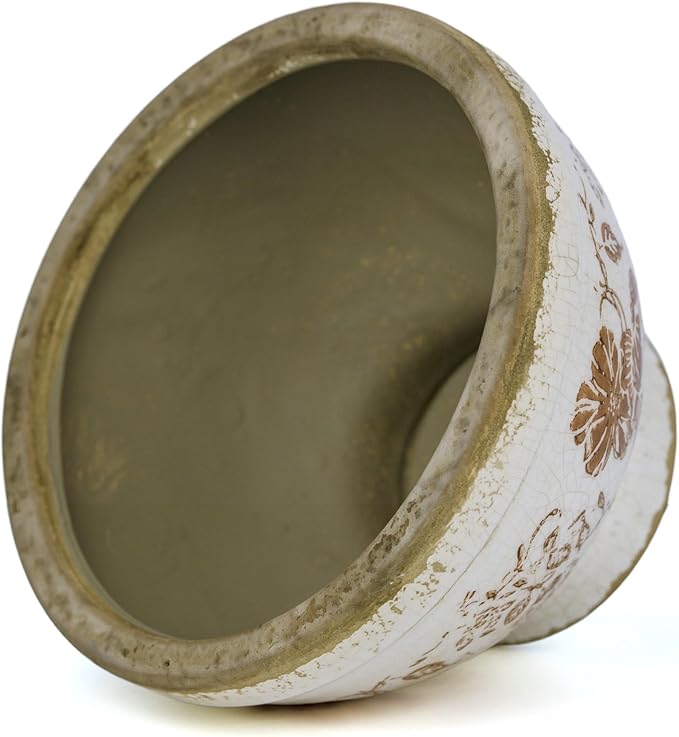 Vintage Ice Crackle Grazd Ceramic Flower Pot with Drainage Holes, 4.33 Inch Rustic Planter for Indoor Plants, Outdoor Garden, Farmhouse Gift Tuscan Decor (Red)