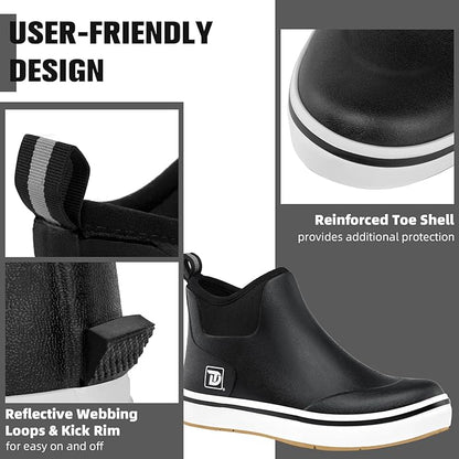 Trudave Mens Deck Boots, Waterproof Rubber Fishing Rain Boots, Anti-slip Short Ankle Shoes for Outdoor Fishing, Boating, Size 5-14