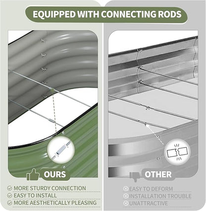 Galvanized Raised Garden Bed - 4x2x1.4FT Metal Planter Boxes Outdoor | Oval Steel Raised Bed Kit for Gardening with Protective Tape, Gloves for Vegetables, Flower, Herb (Green)