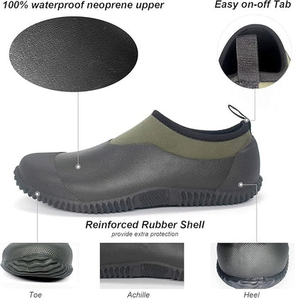 SWIFTFROG Men’s Garden Boots - Unisex Waterproof Ankle Slip-On Footwear Rubber Rain Boots for Men Women Outdoor,Camping,Gardening