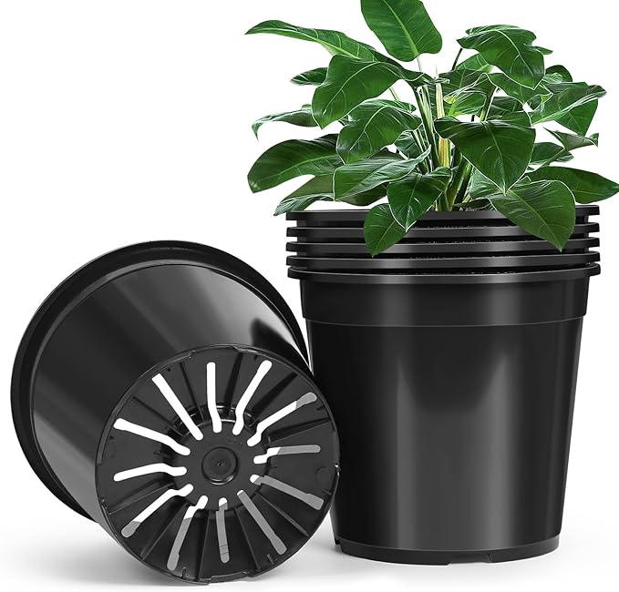 6 Pack 3 Gallon Pots for Plants, 3 Gallon Plastic Nursery Pot with Drainage Holes, Sturdy Plastic Plant Pots for Nursery Garden, Flowers, Succulent Outdoor Indoor (Black, 3 Gal- 6 Pack)