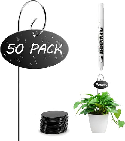 Plant Labels, 50 Pcs Acrylic Garden Labels Stakes with a Pen, Plant Markers for Outdoor Waterproof, Garden Markers Sign Tags for Vegetable, Herb Seedlings Flowers