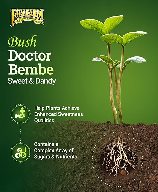 FoxFarm Bush Doctor Bembé Sweet & Dandy Liquid Plant Fertilizer - Boosts Plant Sweetness & Soil Microbes, Complex Nutrient Blend - 0-1-3 PK Fertilizer for In-Ground & Hydroponic Gardens - 1 Gallon