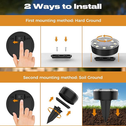 Mini Outdoor Solar Lights，8 Pack Solar Garden Lights for Outside IP65 Waterproof, 8 LED Disc Landscape Lighting for Garden Yard Driveway Walkway Poolside Deck Lawn Patio,Cold White