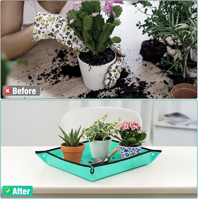 2pcs RepottingWJIAAA 2pcs Repotting Mat for Indoor Plants, 19.6 Mat for Indoor Plants, 19.69in Waterproof Foldable Potting Mats with Mess Control, Gardening Supplies for Transplanting Succulent