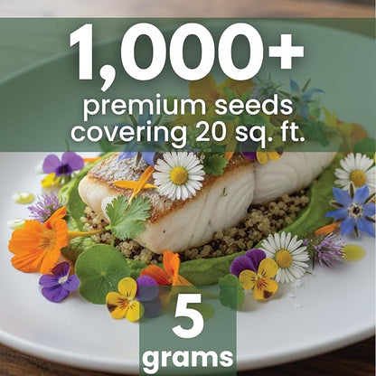 Gourmet Edible Mix – 1,000 Premium Seeds for Planting – Fresh Culinary Flowers & Herbs – 2026 Season – 5 Gram Pouch