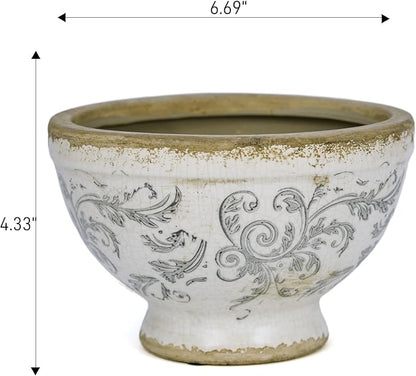 Vintage Ice Crackle Grazd Ceramic Flower Pot with Drainage Holes, 4.33 Inch Rustic Planter for Indoor Plants, Outdoor Garden, Farmhouse Gift Tuscan Decor (Gray)