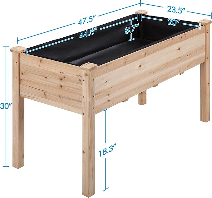 Topeakmart Wooden Garden Planter Boxes 48 X 23 X 30in Elevated Raised Garden Bed Outdoor with Legs Wooden Gardening Box for Flower/Vegetable/Herb/Tomato/Backyard/Patio, 2pcs