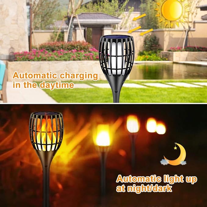 Solar Torch Light with Flickering Flame, Solar Lights Outdoor Garden Waterproof Dancing Flames Light, Flickering Flames Garden Light, Landscape Decoration Pathway Patio Lights 43",8P
