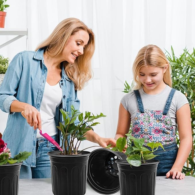 50 Pack 1 Gallon Plant Nursery Pots,Plastic Seedling Pot with Drainage Holes,Flexible Garden Flower Plant Container for Potting,Succulents,Cuttings,Transplanting,Black