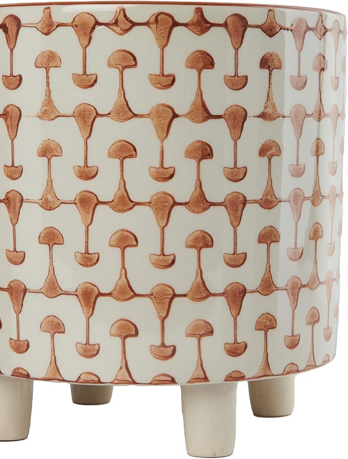Creative Co-Op Footed Stoneware Planter with Abstract Print, Rust and White
