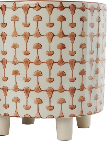 Creative Co-Op Footed Stoneware Planter with Abstract Print, Rust and White
