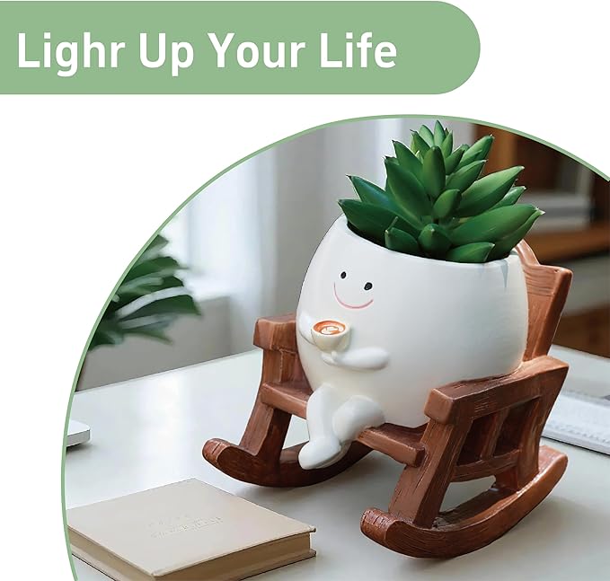 Smiley Face Planter Pot, Cute Coffee Plant Pots for Indoor Outdoor,Unique Rocking Chair Plant Pot for Succulents Plants Live with Drainage Hole,Gift IdeaI for Mother and Appreciation Christmas (Small)