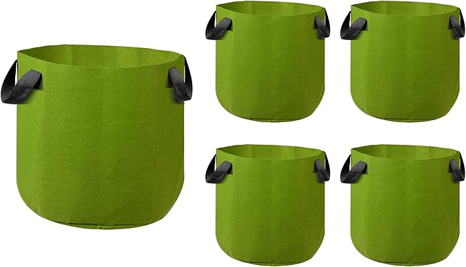 Grow Bags, Aeration Fabric Pots with Handles, Pot for Plants-5 of Pack (5 Gallon-Green)