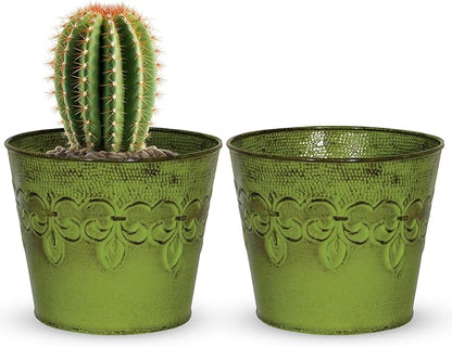 Robert Allen MPT01888 Fluer De Lis Series Metal Planter Flower Pot 4-Inch Tansy Green