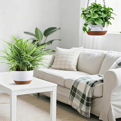 Hanging Planters for Indoor Plants, Set of 2 8/10 Inch Self-Watering Hanging Pots with Drainage Hole & Removable Water-Storage Tray II Screw-in Hooks II