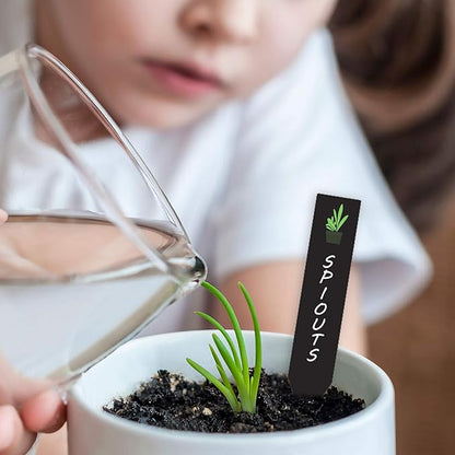 Whaline 200Pcs Plastic Plant Labels with Marker Pen Black Thin Pointed Plastic Plant Sign Tags Nursery Garden Markers for Seed Potted Herbs Flowers Vegetables (0.79 x 3.94)