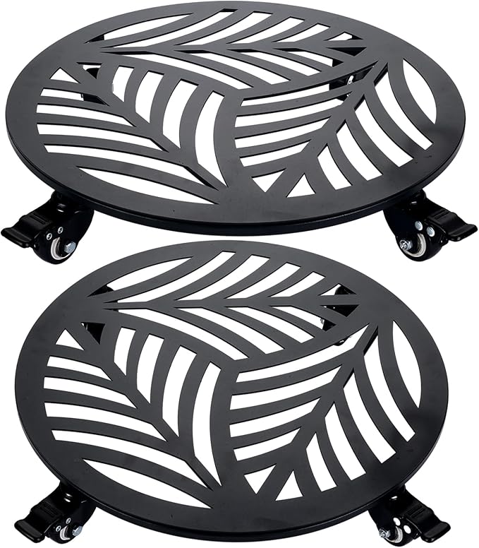 2 Pack 15 inches Extra-Large Metal Plant Caddy with Wheels Heavy-Duty Iron Rolling Plant Stand with Casters Indoor Outdoor Wheeled Plant Roller Base Pot Movers Plant Dolly Coaster Trolley Black