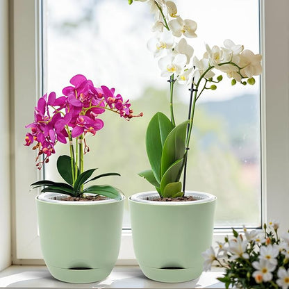 QCQHDU 2 Pack 7.2 Inch Orchid Pots with Holes for Repotting, Double-Layer and Self Watering Orchid Pot with Good Air Circulation