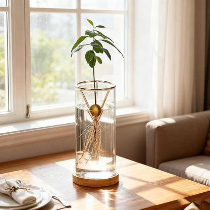 2 Pack Avocado Tree Growing Kits - Avocado Growing Vase - Avocado Seed Starter Vase Glass Plant Pot Easy Seed Sprout Starter Gift for Women Gardening Lovers Home Office Table Decoration (Gold)