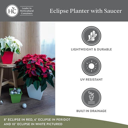 The HC Companies Eclipse Square Plastic Planter w/Attached Saucer - Outdoor & Indoor Plant Pot with Drainage Holes - Lightweight, UV-Resistant Plastic Pots for Plants (10" Peridot Green, Pack of 1)