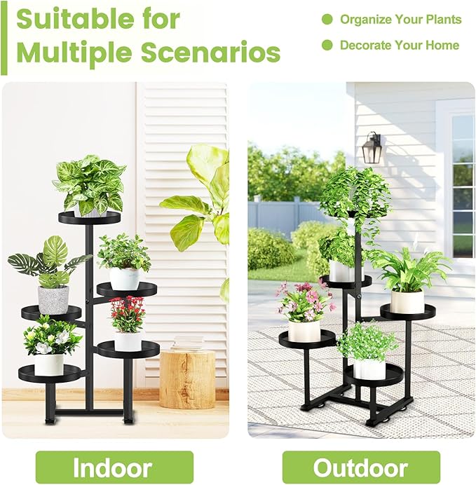 5 Tier Metal Plant Stand Indoor, Tiered Corner Plant Holders for Multiple Plants, 27 Inch Tall Flower Pot Holde Display Stand for Patio Garden Living Room Balcony Bedroom, Black
