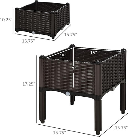 Outsunny 2 Piece Raised Garden Bed with Legs, Planter Box Raised Bed to Grow Flowers, Herbs & Vegetables, Brown