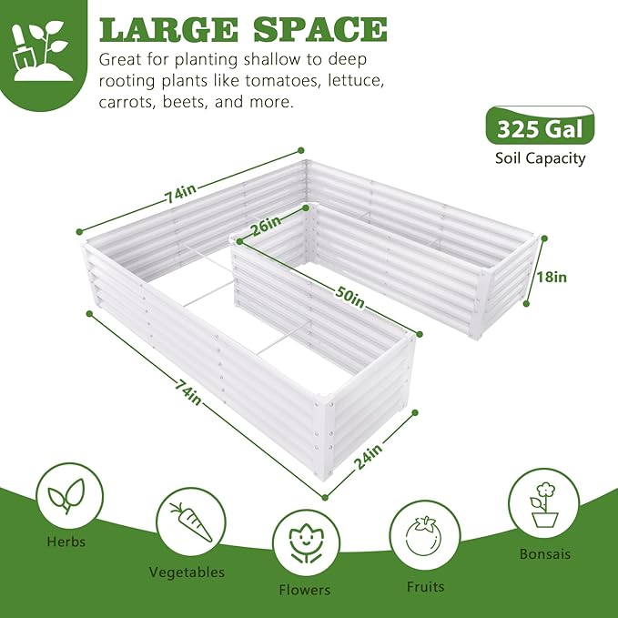 A ANLEOLIFE 6 Set U-Shaped Galvanized Raised Garden Beds Outdoor,6x6x1.5ft Large Metal Planter Box for Planting Vegetables Flowers Herb, Anti-Rust & Easy-Setup, Antique White