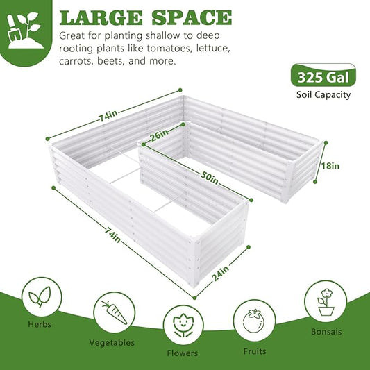 A ANLEOLIFE 3 Set U-Shaped Galvanized Raised Garden Beds Outdoor,6x6x1.5ft Large Metal Planter Box for Planting Vegetables Flowers Herb, Anti-Rust & Easy-Setup, Antique White
