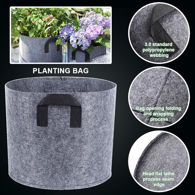 5pcs Grow Bags, Premium Nonwoven Aeration Fabric Planting Pots with Handles, Thickened and Heavy Duty for Vegetables Flowers Fruits, Indoor & Outdoor Gardening Nursery (7 Gallon)