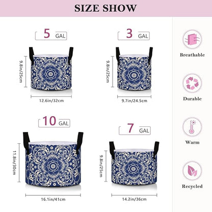 ALAZA Blue Mandala Pattern Plant Grow Bag 10 Gallon,Round Fabric Plants Pots with Handle for Vegetable Flower Garden Home Decor