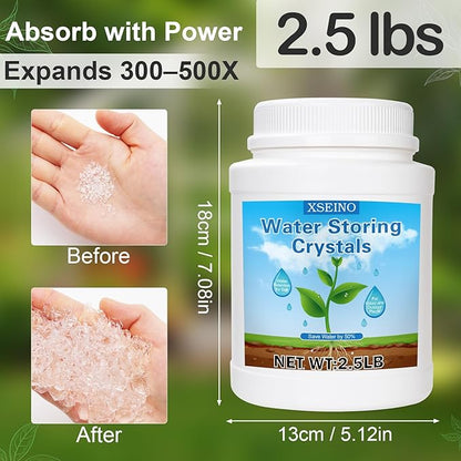XSEINO 2.5LB Soil Moisture Crystals Water-Absorbing Hydrogel for Plants Solves Over and Under-Watering, Long-Lasting Water Retention to Keep Soil Moist Polymer Water Storage Crystals