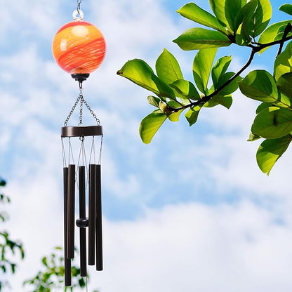 Taman Solar Wind Chime - 35" Glass Solar Lights Wind Chimes Valentine's Day Gift for Outside Deep Tone Decorative Memorial Gift for Home, Outdoor, Yard, Patio, Balcony, Garden Decor