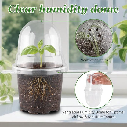 60 Pack Clear Nursery Pots with Humidity Domes, 4 Inch Plastic Plant Pots with Drainage Holes for Seedlings, Transparent Seed Starting Pot for Cuttings Propagation Indoor Gardening