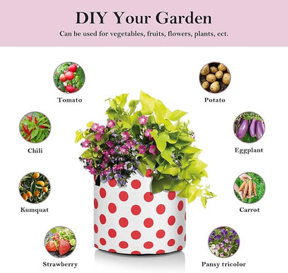 J JOYSAY Polka Dot Red White Plant Grow Bags 10 Gallon Fabric Pots Heavy Duty Thickened Fabric Plant Pots with Handles for Potato Tomato Chili Carrot