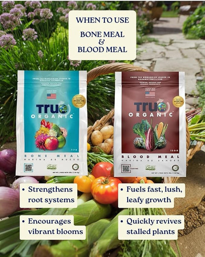 True Organic Bone Meal – Organic Fertilizer for Growth, Flowering, and Fruit Production – 3lb Bag Covers 61 Sq. Ft.- Case of 6