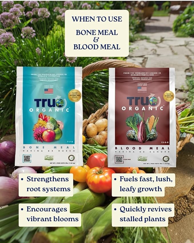 True Organic Blood Meal – High-Nitrogen Organic Fertilizer for Rapid Vegetative Growth – 25lb Bag Covers 867 Sq. Ft.