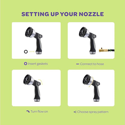 Hose Nozzle [Silver] Heavy Duty Hose Sprayer With 10 Adjustable Watering Patterns. Thumb Control Design, Comfortable Ergonomic Grip, Garden Hose Nozzle for Watering Plants & Lawns/Fun showers/Cleaning