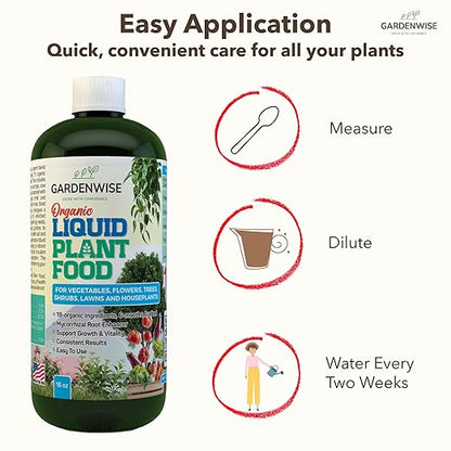 Organic Liquid Plant Food for Indoor Houseplants – All Purpose Fertilizer for Potted Plants, Vegetables, Succulents, Orchids, Roses – Miracle Growth with Mycorrhizae (8 oz)